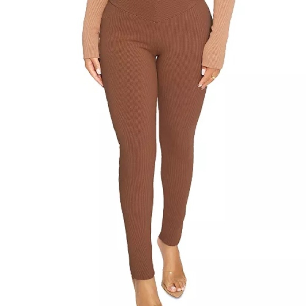 Naked Wardrobe Oh So Snatched Ribbed Leggings in Bronze Size Medium NWT